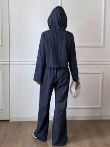 Livesso 女士条纹连帽外套和宽松休闲裤两件套家居服套装