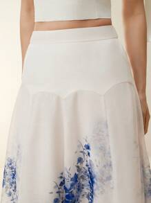 Anewsta Women's Woven Fabric Maxi Skirt In White With Blue Floral Print - Multicolor - View 6