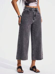 Jeanoix Women's Pocket Loose Wide Leg Casual Versatile Denim Pants Wide Leg Jeans Y2k - Grey - View 6
