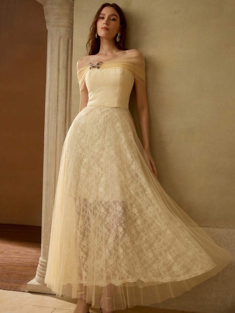 METAL DECOR CONTRAST MESH DRESS