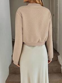 Easowa 休闲米色短款女士夹克，秋冬短款夹克短款上衣夹克米色夹克纹理夹克米色夹克女士女士米色短款夹克 - 米色 - 查看 6