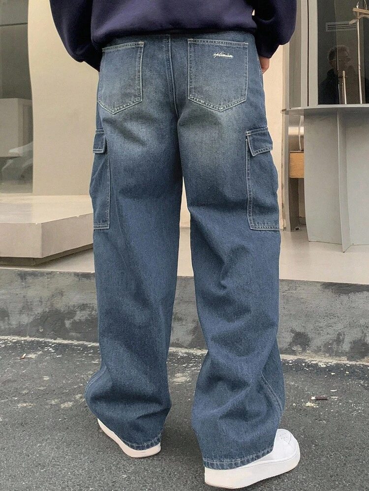 Men's Autumn Cargo Pocket Wide Leg Loose Casual Jeans
