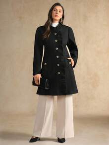Flouryn Plus Size Women's Elegant Versatile Fashion Black Ruffled Woolen Fabric - Black - View 5
