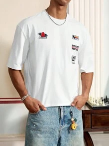 Manfinity VCAY 男士夏季字母印花圆领短袖休闲T恤 - 白色 - 查看 5