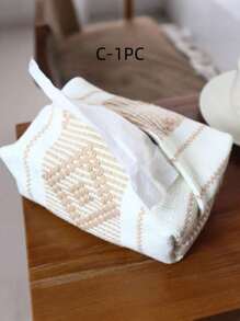 1 件简约风格编织布纸巾盒架，创意纸巾分配器适用于餐厅、客厅、汽车、纸巾套、家居用品、桌子、家居装饰、家居组织和存储、房间装饰、卧室房间装饰，简单编织，撞色波西米亚风格 - 彩色 - 查看 14