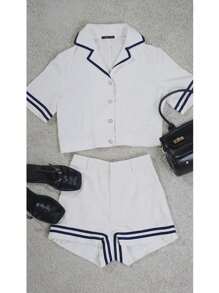 MOTF STUDIO LINEN STRIPED PRINT BUTTON UP BLOUSE - White - View 8