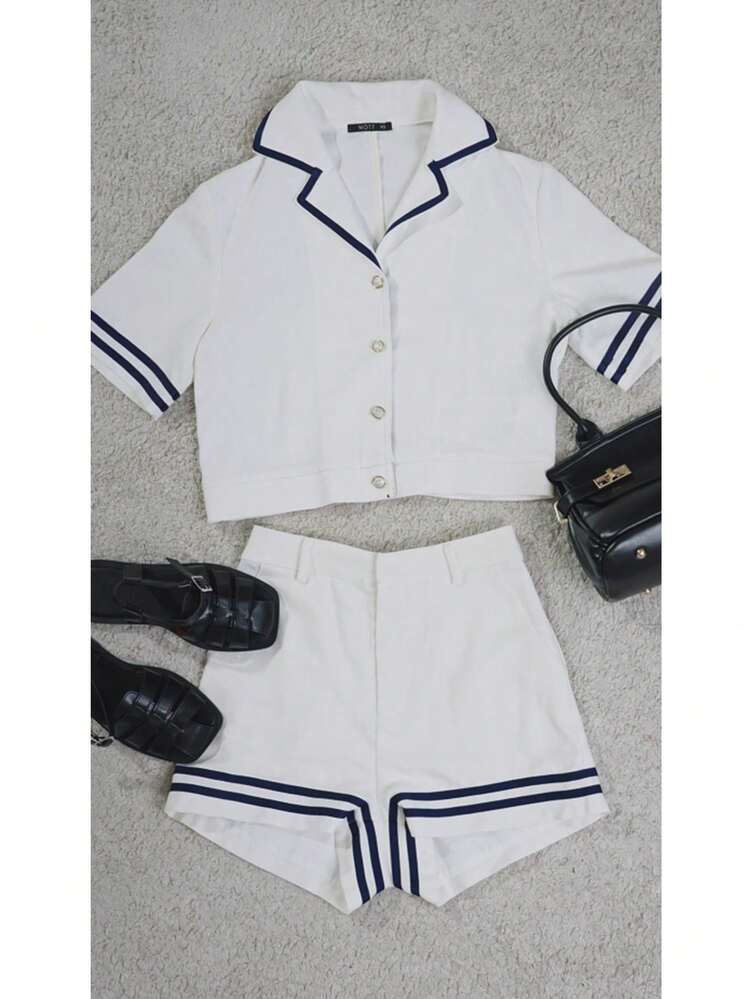 MOTF STUDIO LINEN STRIPED PRINT BUTTON UP BLOUSE