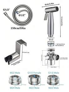 High Pressure Bidet Sprayer Kit - 304 Stainless Steel Toilet Cleaner With Faucet Connector For Bathroom - Silver - View 7