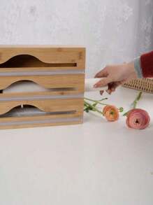 1 Pc, 2-In-1, 3-In-1 Bamboo Storage Bag Organizer For Keeping Food Fresh, Kitchen Drawer Organizer, Plastic Wrap And Foil Cutter, Drawer,Countertop Or Wall Mount Kitchen Organizer