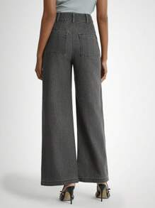 Daynim 女士休闲口袋阔腿宽松牛仔裤 - 淺灰色 - 查看 2