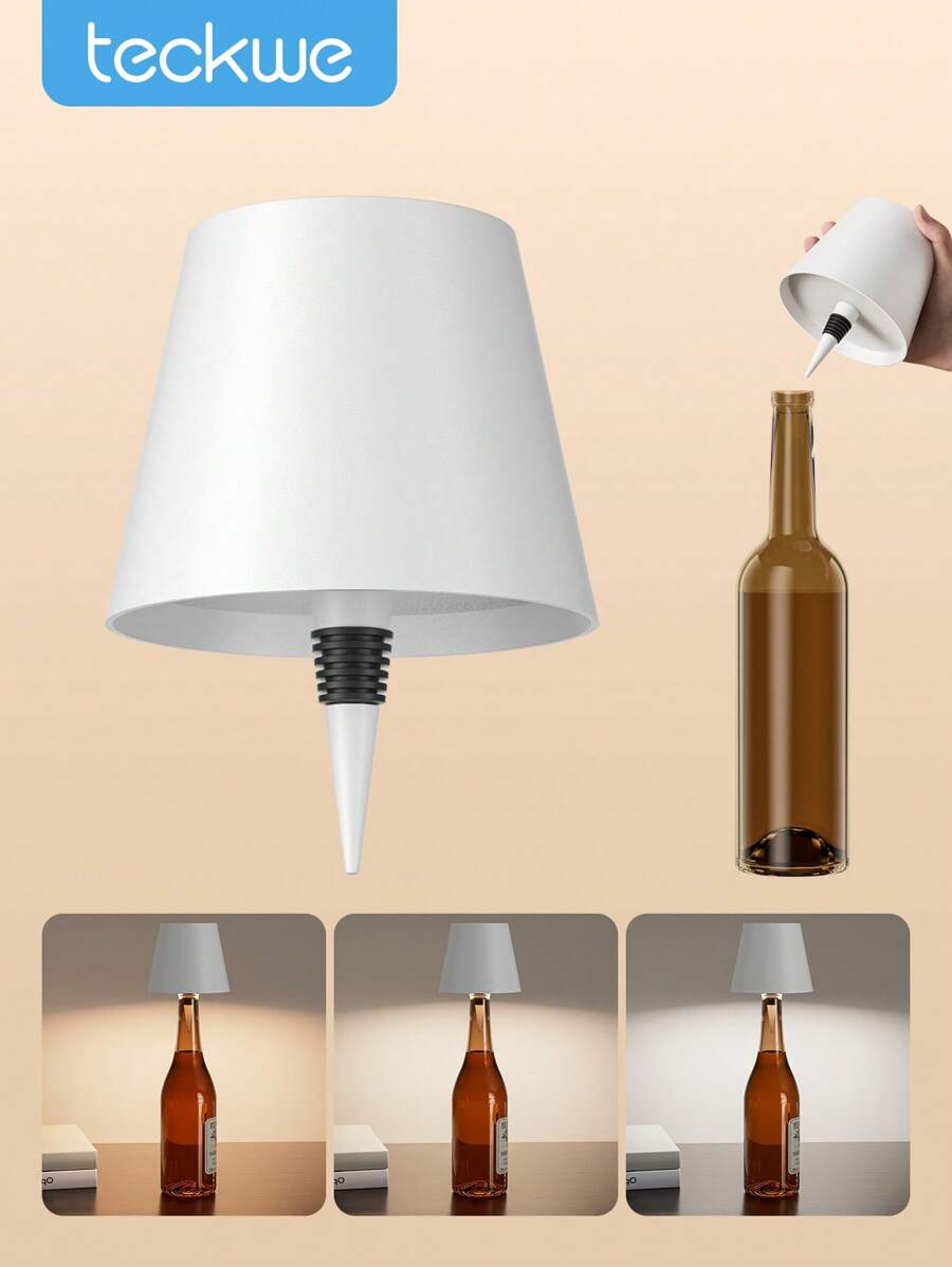 Teckwe 1 件酒瓶 LED 灯,便携式台灯,带可调光器,可将您的空间从浪漫餐厅转变为舒适的卧室,非常适合户外、酒吧、派对和床边 - 白色 - 查看 1