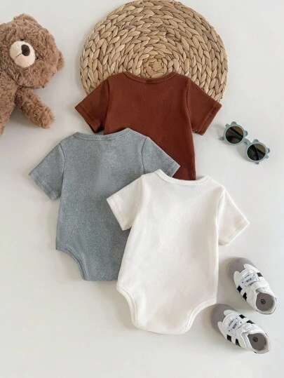 Bộ 3 áo liền quần cổ tròn tay dài dệt kim mềm mại cho bé trai/bé gái sơ sinh, nhiều màu, xuân/hè
