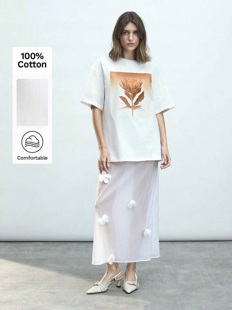 SHEIN Maija Women's Blue Summer Front Bow Bead Decorated Button-Up Fun Stylish Elegant Versatile Casual Simple Shirt For Daily Wear Funny Shirts Festival