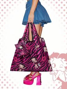 Betty Boop | ROMWE Bolso de tote plegable de gran capacidad con monedero, bolsa de compras portátil, bolsa de gimnasio - Multicolor - Ver 6