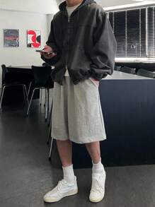 DAZY 男士纯色水洗连帽设计黑色牛仔夹克，秋季 - 黑色 - 查看 6