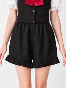 ROMWE EDITION 女士甜美撞色拼布彼得潘领蝴蝶结装饰衬衫和短裤两件套