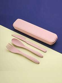 SHEIN 3Pcs/Set Portable Cutlery Set, Thickened Plastic Cutlery, Forks And Spoons, Reusable, Suitable For Travel, Restaurants, Students, Gift Sets Christmas For Holiday Gift Giving, Lunch Box,Storage Containers