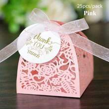 25 piezas/paquete Caja de caramelos de rosa con etiqueta de agradecimiento, caja de empaque de chocolate cortada con láser, ideal para boda, Día de San Valentín, cumpleaños, fiesta, decoración de regalo, Navidad, decoraciones, suministros