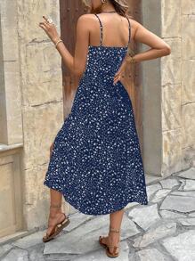 SHEIN Frenchy 女士度假碎花侧开衩休闲吊带裙 - 藏蓝色 - 查看 2