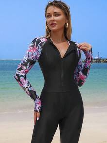 Swim SPRTY 1pc Women's Palm Tree Print Raglan Sleeve One-Piece Swimsuit - Multicolor - View 3