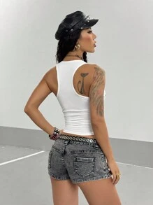 StreetHx Women's Punk Studded Fitted Tank Top, Summer - White - View 2