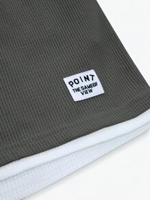 Manfinity Homme Quần short nam họa tiết tổ ong màu tương phản thường ngày, quần short xám phong cách ngày lễ, quần short nam họa tiết - Màu xám đen - Xem 5