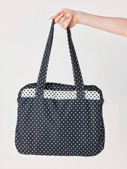 Anime Cute Retro Heart Pocket Women Shoulder Bag, Simple Polka Dot Summer Lace Edge Large Capacity Tote Bag, Fits Laptop, Suitable For Daily Commute