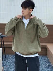 DAZY Men's Front Zipper Long Sleeve Simple Casual Top, Daily Wear Fall,Winter