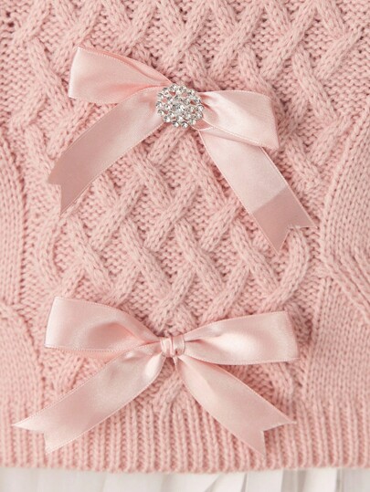 Kawaii Pull ample décontracté pour femmes, col rond, épaules dénudées, avec nœud décoratif, couleur unie