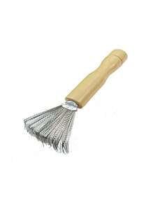 1Pc Hair Brush Cleaning Tool, Stainless Steel Cleaning Rake With Wooden Handle For Home And Salon To Remove Hair Dust,Kitchen,Bathroom,Home,Household Suppliers,Shower Caddy, - Silver - View 10
