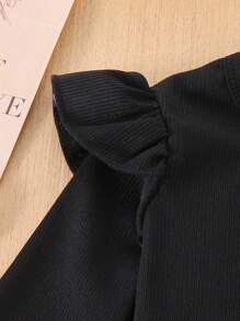 SHEIN Playful Pals 2 件套女婴针织长袖圆领 T 恤和裙子套装，优雅时尚秋冬装 - 黑色 - 查看 5