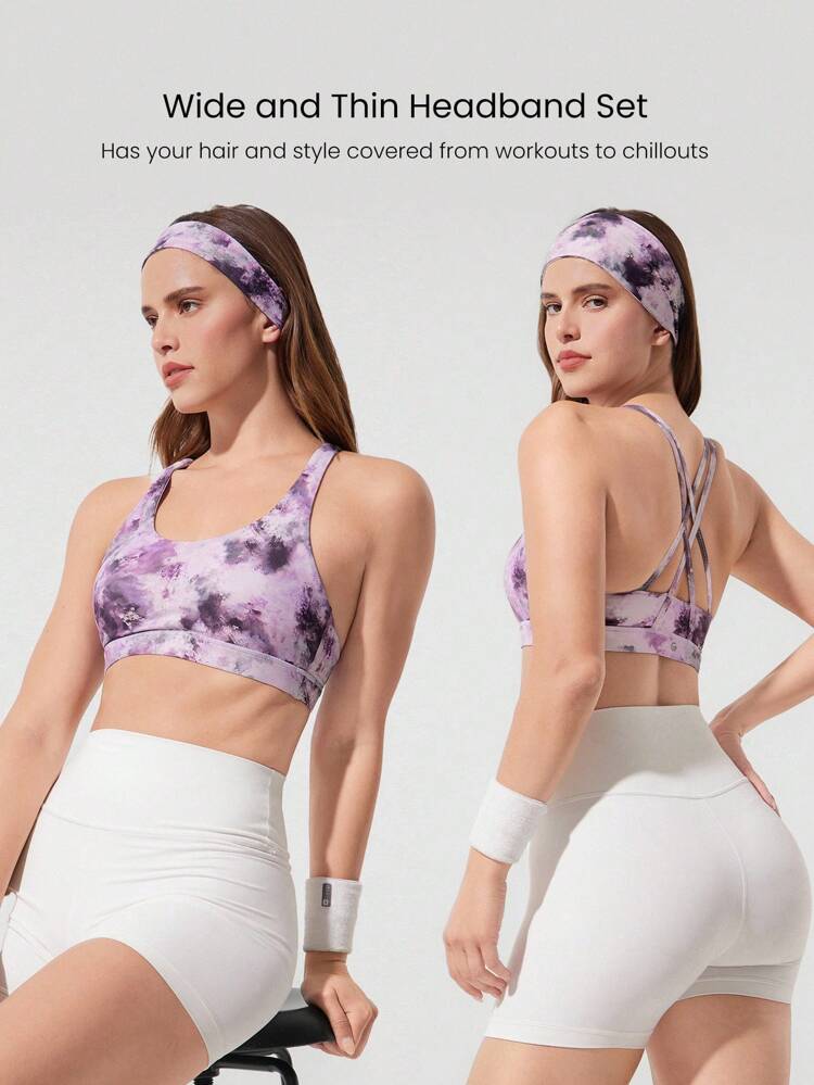 Set di 2 fasce elastiche e morbide con stampa marmo bianco FeatherFit™, adatte per palestra, studio, viaggio, vacanza e uso quotidiano