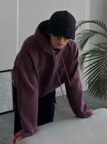 DAZY 男士秋季字母刺绣连帽衫 - 紫色 - 查看 7