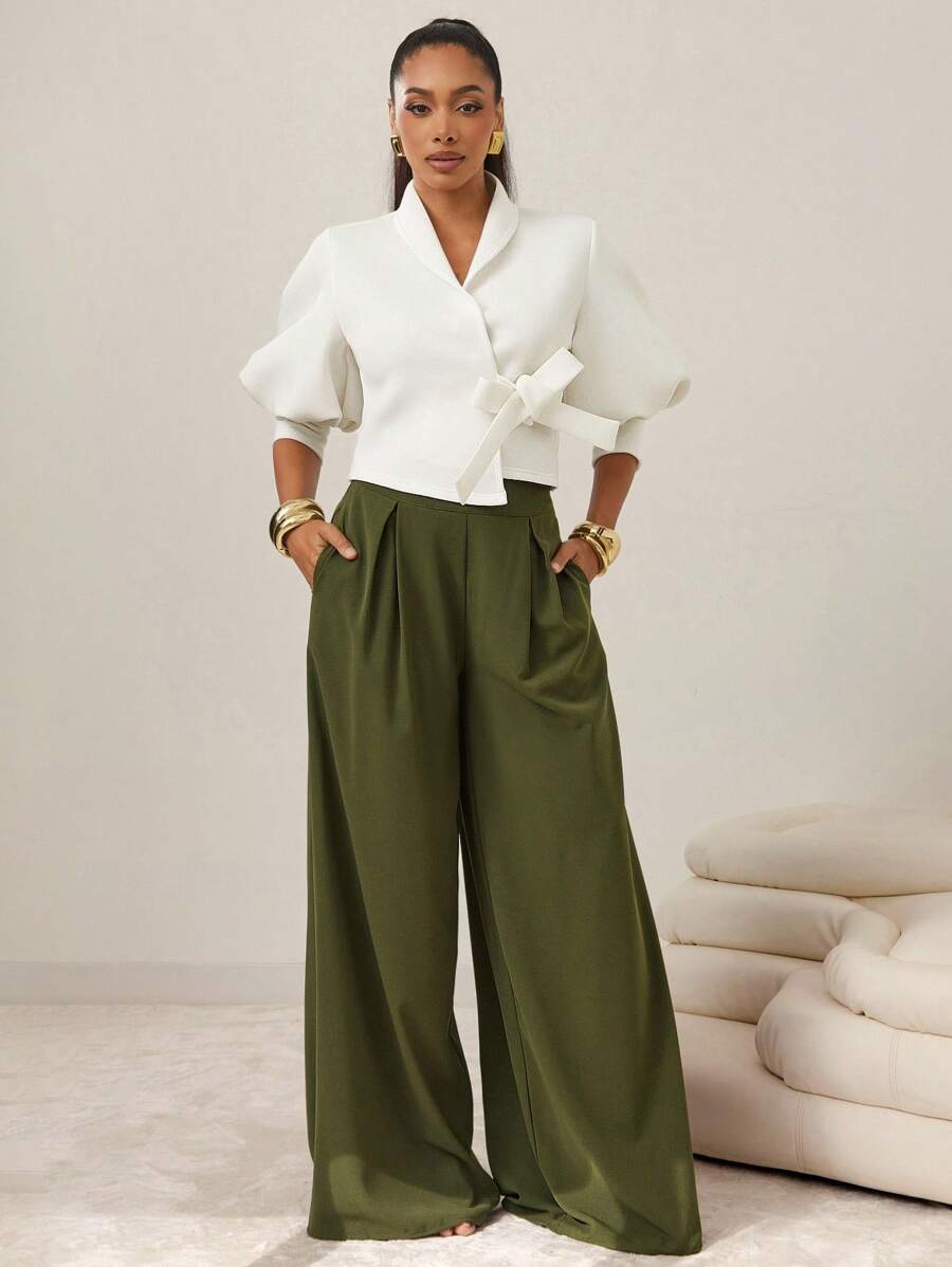 Vixey Fashionable Commuter Minimalist Solid Color Wide Leg Pants, Business Casual Woman, Office