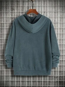 SHEIN 青少年男童做旧水洗蓝色极简主义卫衣，休闲学院风，舒适时尚，百搭实用，柔软面料，适合日常穿着、上学、郊游、户外活动。青少年卫衣，纯棉卫衣，纯色卫衣，秋冬季慢跑男士卫衣。 - 藍色 - 查看 3