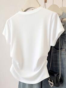 SHEIN Áo thun nữ ôm sát trang trí nơ 3D thủ công - Nhiều màu - Xem 2