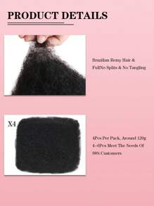 Boho Braids 4pcs Afro Kinky Bulk Human Hair Extensions 8-16 Inch Brazilian Remy Human Hair For Dreadlocks Braiding Hair Natural Black Color Perfect For Men & Women - Natural Black - View 2