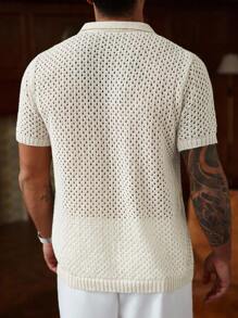 Manfinity Homme Áo thun nam tay ngắn cài nút họa tiết hoa phía trước - trắng - Xem 3