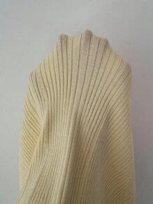 Selianne Elegant Ribbed Cream Yellow Ruffle Trim Collared Single-Breasted Fitted Waist Midi Knit Dress, Autumn/Spring - Yellow - View 7