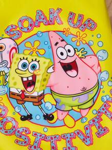 SpongeBob SquarePants | SHEIN 1pc Cartoon Print Drawstring Backpack, Gym Bag, Rucksack, Casual Bag, Travel Bag, Sports Beach Bag, Unisex - Yellow - View 6