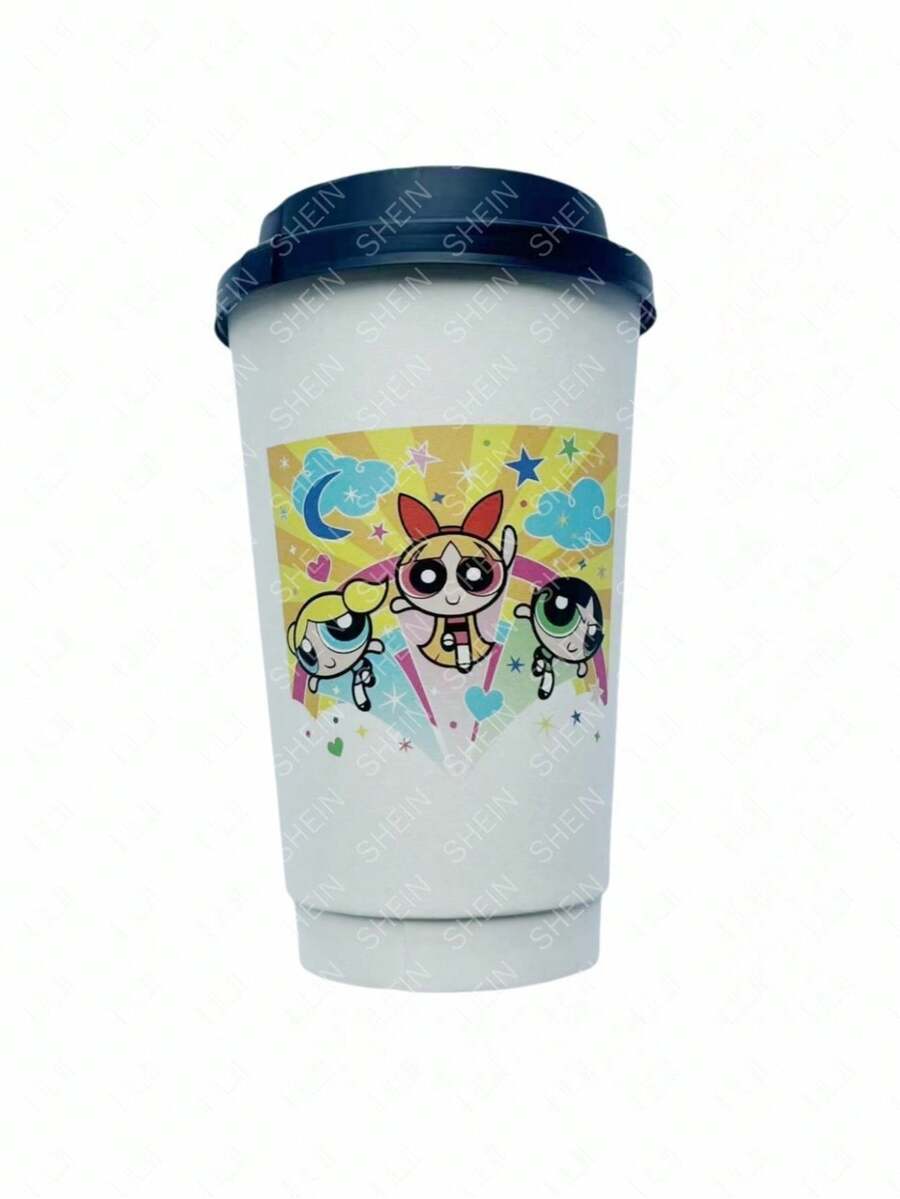 THE POWERPUFF GIRLS X SHEIN 花朵、泡泡、毛茛图案纸杯，派对和庆典用饮具 - 饮料杯 - 彩色 - 查看 1