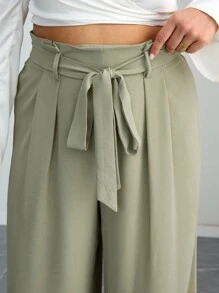 SHEIN Tall CURVE Plus Size Women Belted Printed Loose Vacation Style Wide Leg Leopard Pants Commute Minimalist Office Old Money Simple, Suitable For Autumn And Winter Plus Size Wide Leg Pants Curve Tall Pants Tall Wide Leg Pants For Women Tall Curve Women Pants