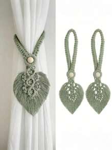 2 件套波西米亚风格窗帘带，手工编织彩色叶子窗帘装饰扣，窗帘绑绳，家居软装饰挂饰，婚礼装饰