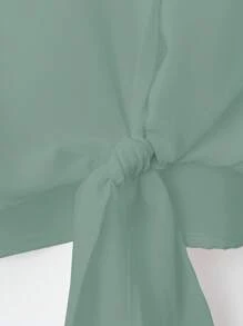 Franclia Áo sơ mi dài tay cổ bẻ kiểu Pháp thanh lịch, thắt nơ phía trước, kiểu dáng mới mùa hè dành cho nữ, phong cách thường ngày mùa xuân-thu, phù hợp cho sinh viên đại học. - Màu xanh bụi bặm - Xem 5