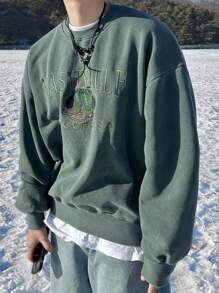 DAZY Men's Casual Sweatshirt With Letter Pattern Embroidery,Fall Clothes