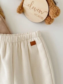 SHEIN 2件套女婴灯芯绒纯色保暖内衬松紧腰裤，秋冬