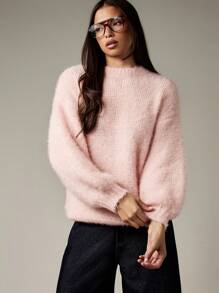 MISSGUIDED Women Oversized Chunky Knit Sweater Balloon Sleeve Winter Fluffy Turtleneck Jumper Cozy Pullover Fashion Casual Lounge Wear