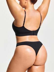 SHAPORA Plus Size Women Seamless Solid Color Casual Comfortable Underwear Set - Black - View 3
