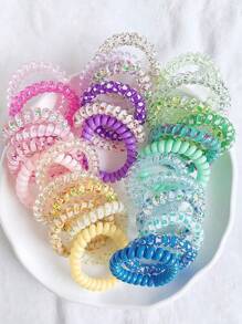 6 件随机颜色松紧带 - 带有有趣图案和设计的发饰，甜美清新发带，耐用，女士休闲发饰，礼品和照片道具，螺旋发带，弹性线圈发带，婚礼新娘礼物，伴侣礼物，伴娘礼盒装饰，六件装，情人节派对礼物 - 彩色 - 查看 2