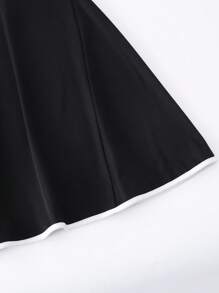 Tween Girls Pearl Beaded Pleated Pink Wide Strap Fitted Flared Formal Party Dress Fall Winter - Black - View 3